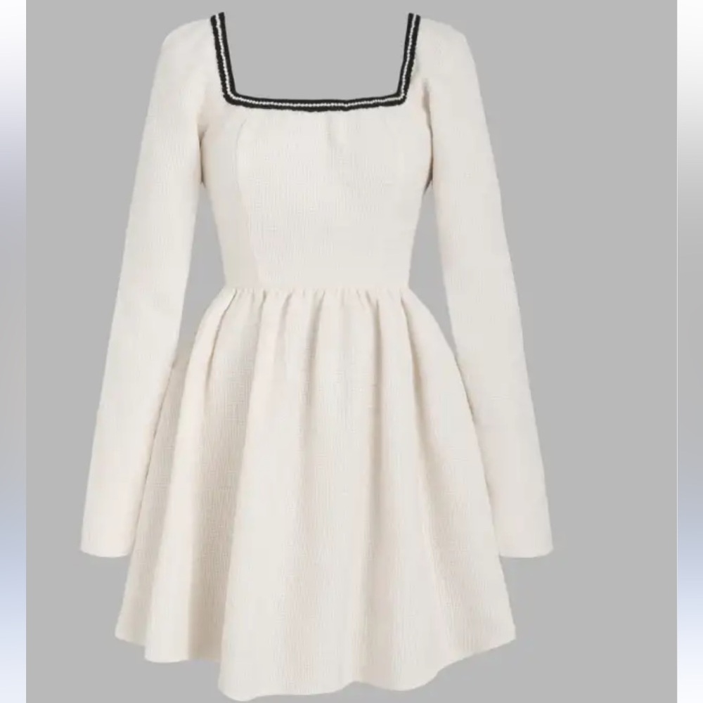 CIDER Tweed Square Neck Long Sleeve Ruffle Mini Dress